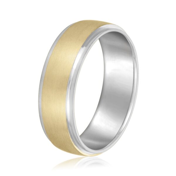 14K 7MM Two-Toned Basic Carved Band With Brushed Finish - Image 4