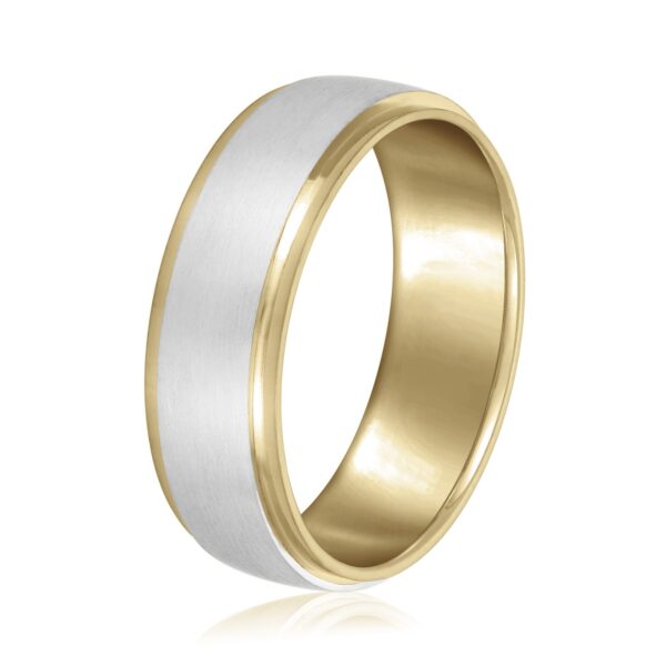 14K 7MM Two-Toned Basic Carved Band With Brushed Finish - Image 2