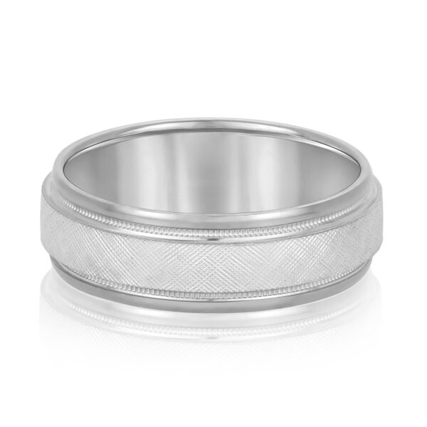 14K 7MM Two-Toned Basic Carved Milgrain Band - Image 5