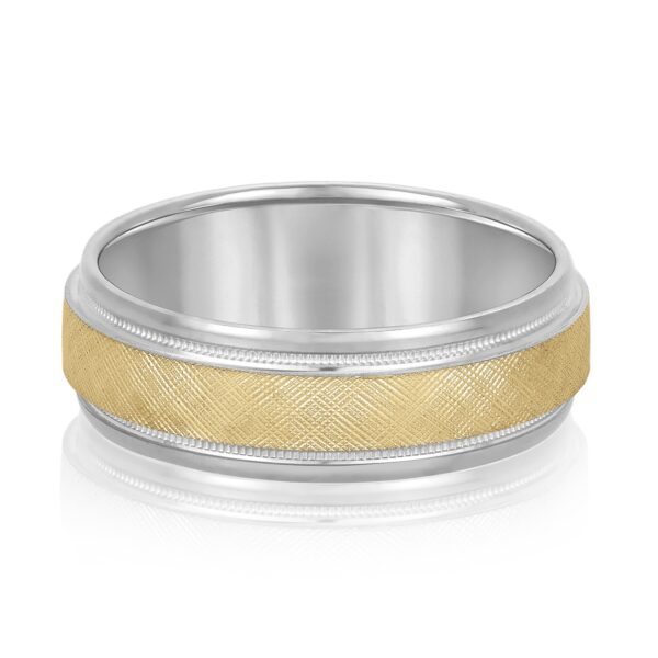 14K 7MM Two-Toned Basic Carved Milgrain Band - Image 6