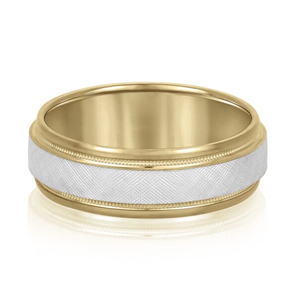 14K 7MM Two-Toned Basic Carved Milgrain Band - Image 4