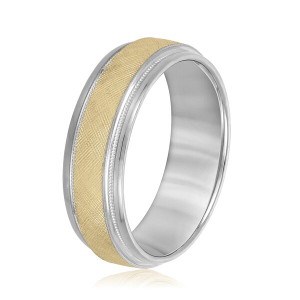 14K 7MM Two-Toned Basic Carved Milgrain Band - Image 2